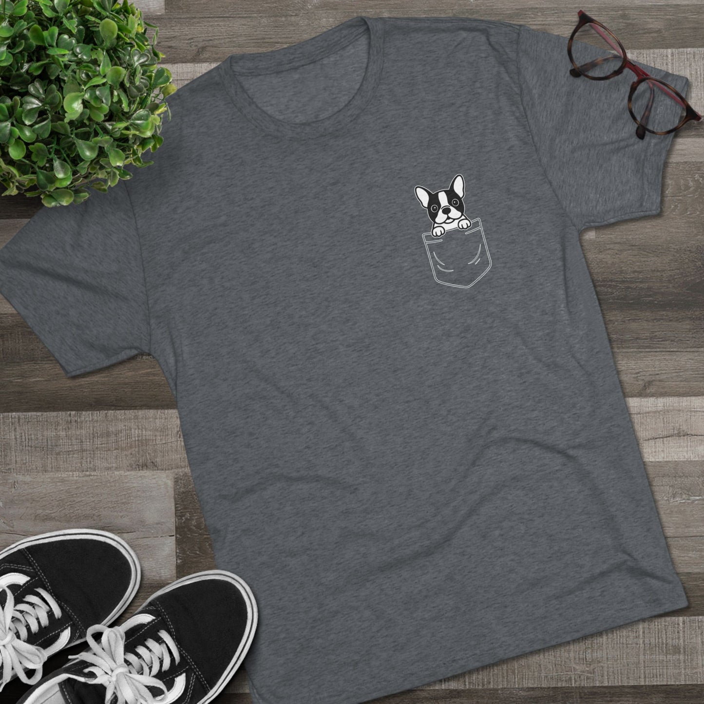 Boston Terrier Pocket-Print Tri-blend Tee