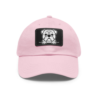 English Bulldog Dad Hat – Unisex Leather Patch Adjustable Cap