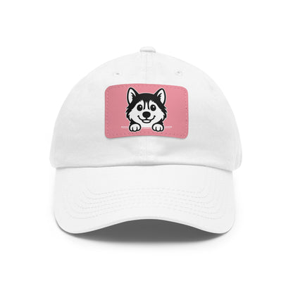 Siberian Husky Dad Hat – Unisex Leather Patch Adjustable Cap